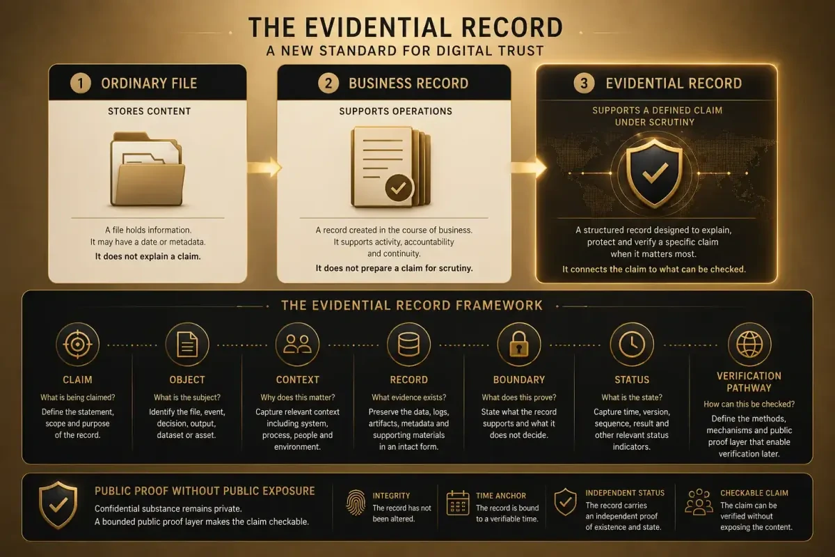 Infographic showing the distinction between ordinary files, business records, and evidential records.